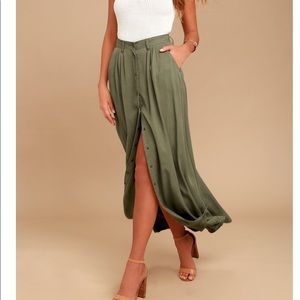 MY SQUAD OLIVE GREEN MAXI SKIRT